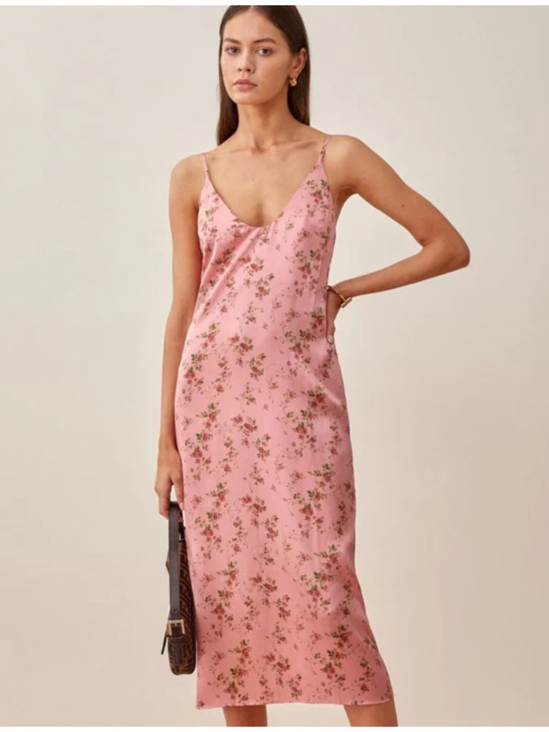 Reformation Sofia Pink Floral Silk Midi Dress Amaranth